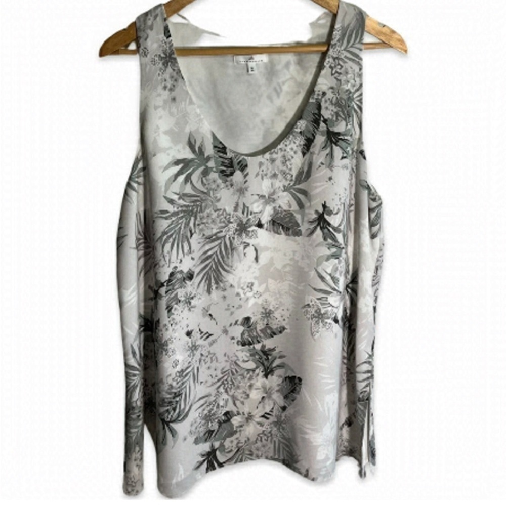 Floral Grey Green Print Double Lined Blouse XL Neutral Sleeveless Camber & Grace